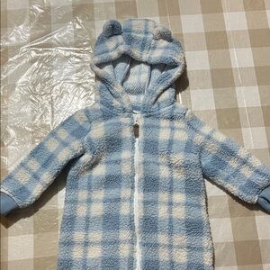 Blue and White Plaid Hooded Toddler Onesie
